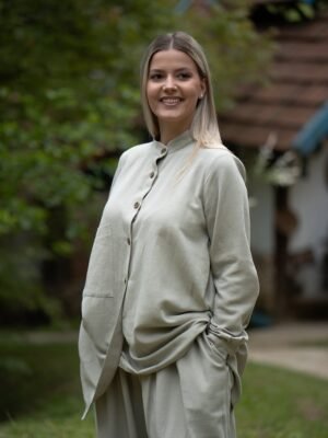 Dvodijelni laneni komplet sa printom na leđima